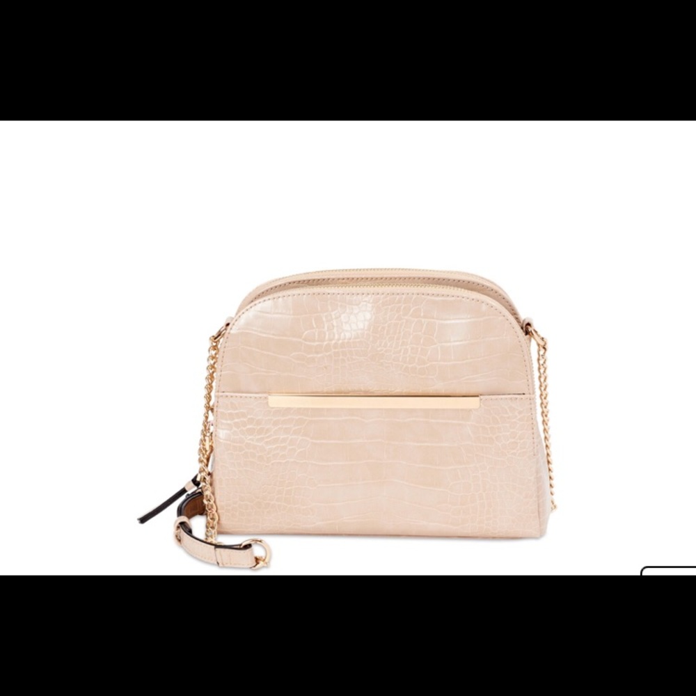 Beige Faux Croc Print Crossbody Bag